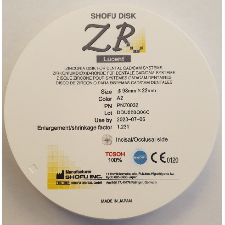 Z0032 SHOFU DISK ZR LUCENT 22MM A2